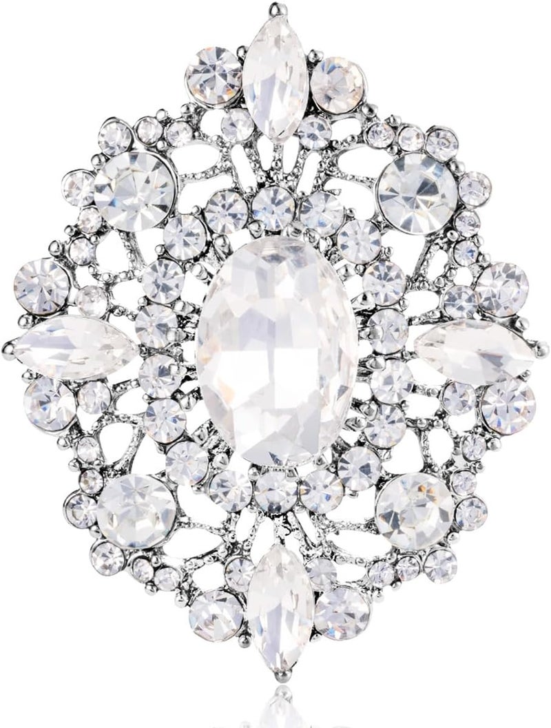 LAXPICOL Vintage Clear Austrian Crystal Brooch Pin for Women Elegant Wedding Bridal Brooches Broach Pin 1.69"*1.39" - Image 1